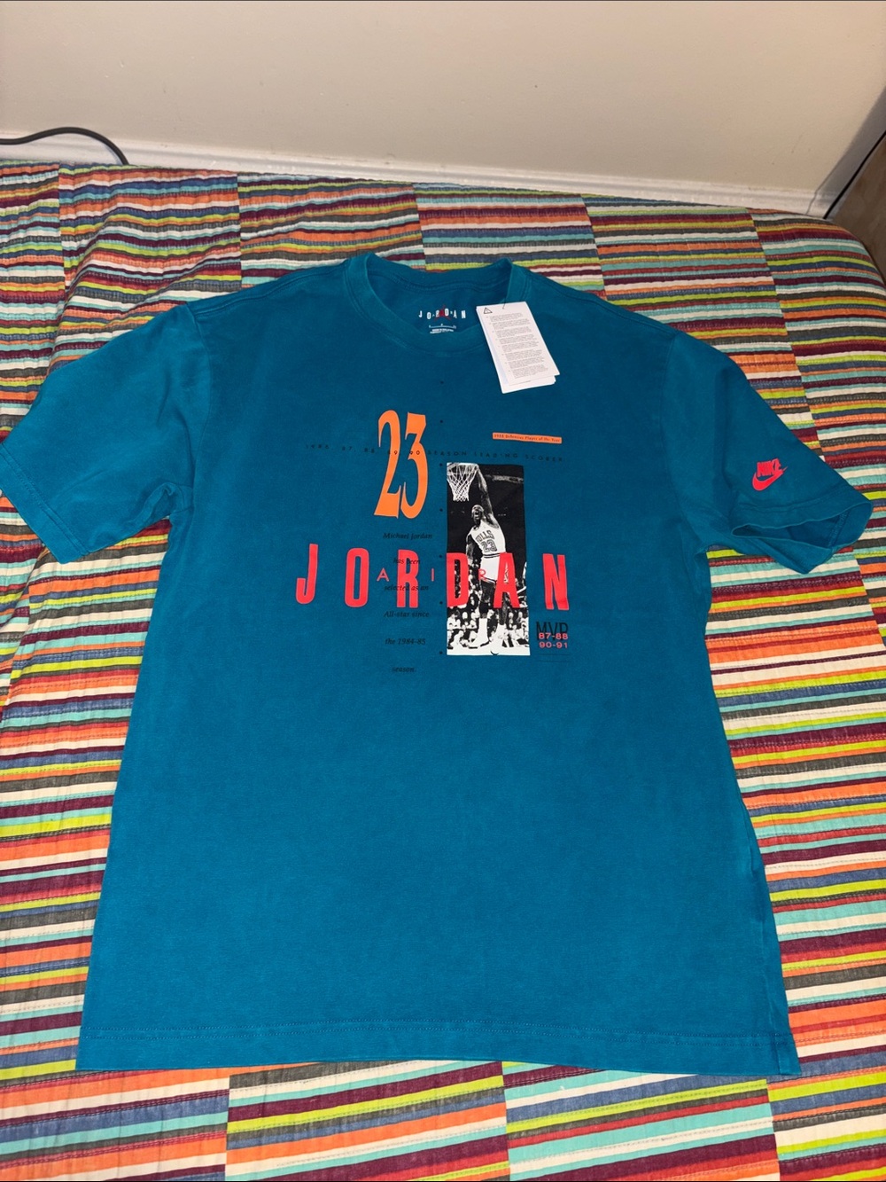 Teal Jordan graphic logo MVP T-shirt, size small new tags